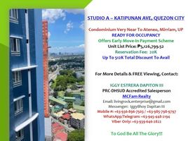 1 Bedroom Apartment for sale in Katipunan LRT-2, Quezon City, Quezon City